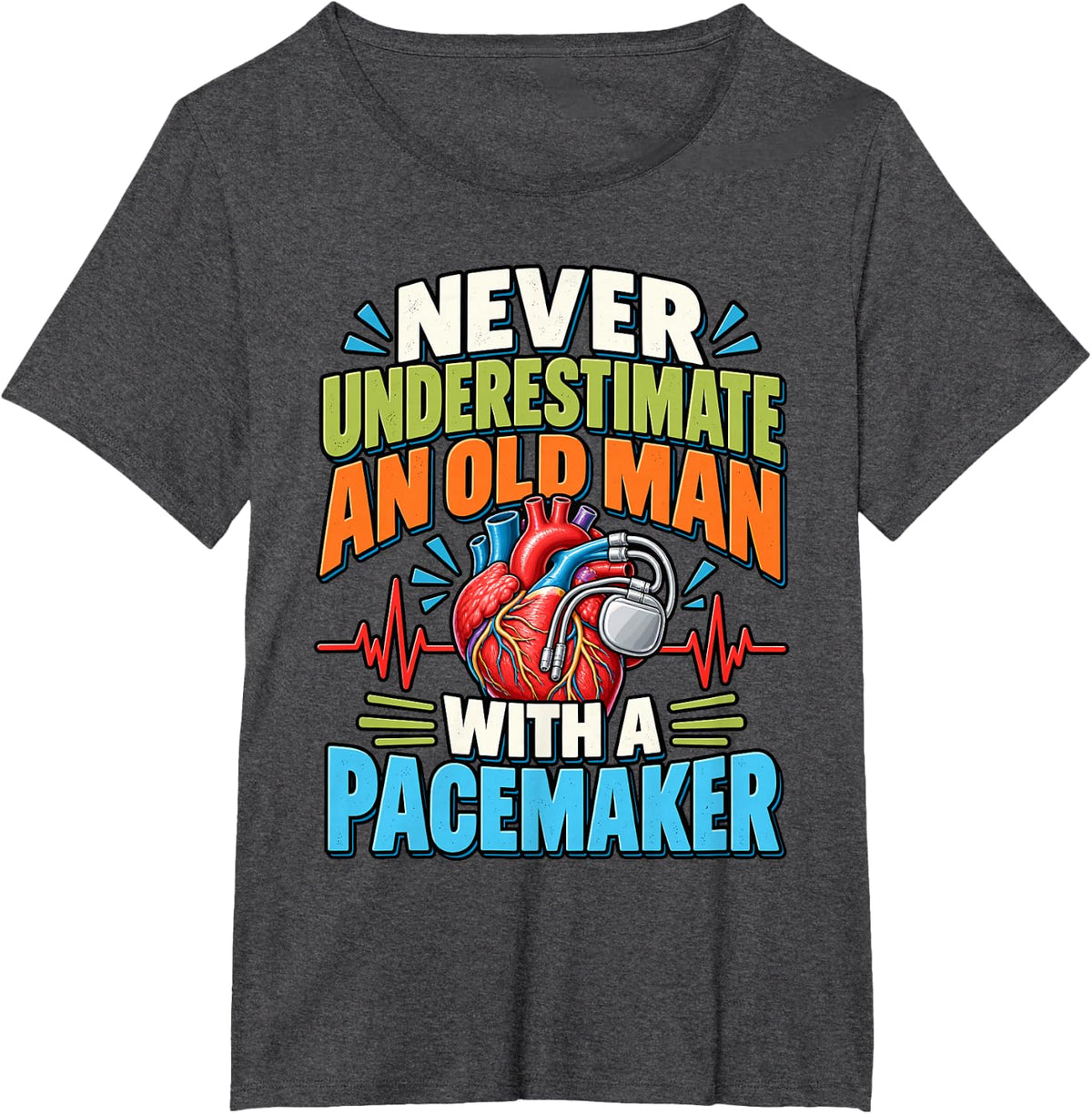 Icd Device Cardiology Cardiac Old Man with Pacemaker T-Shirt - Dark Heather Grey