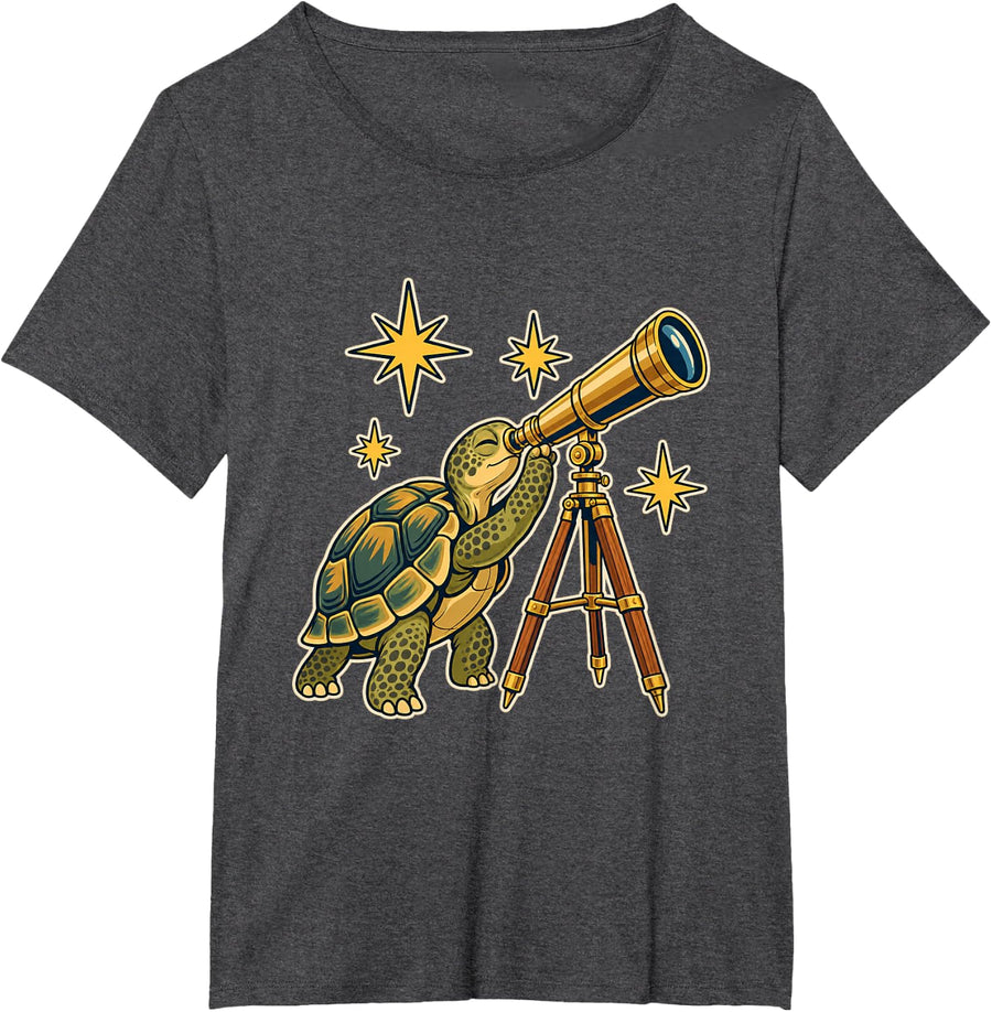 Telescope Tortoise Stargazing Astronomy Animal Design T-Shirt - Dark Heather Grey
