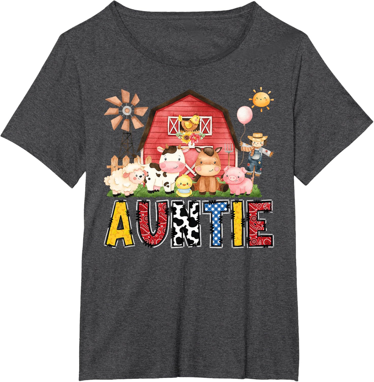 Auntie Farm Cow Birthday Boy Matching Family Party Tees T-Shirts - Dark Heather Grey