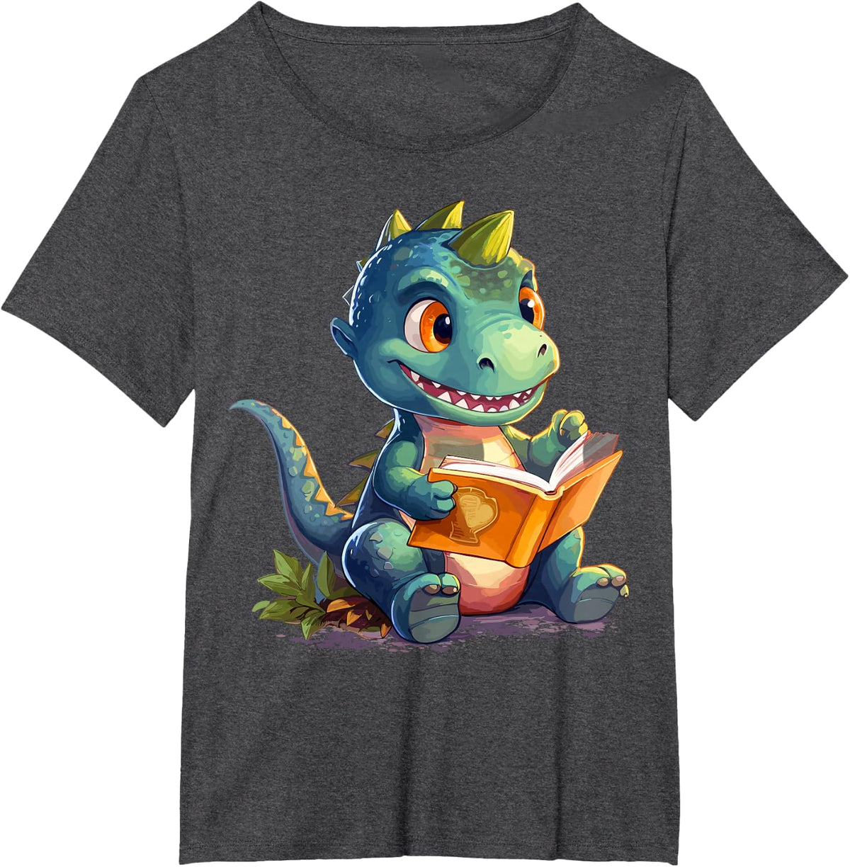 Dino Book Reading Dinosaur Aesthetic Cute Dinosaur Book T-Shirt - Dark Heather Grey