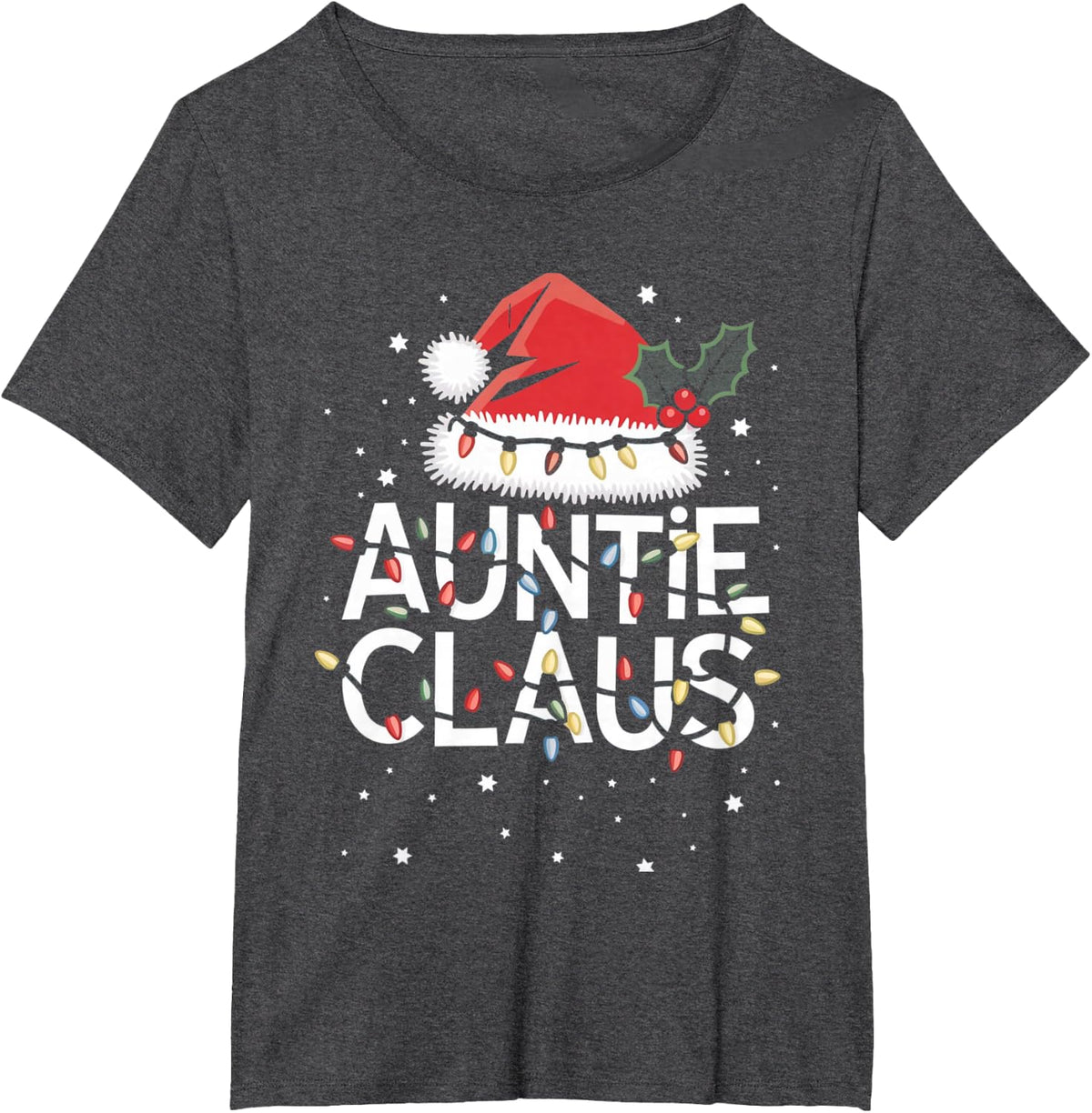 Auntie Claus Christmas Lights Pajama Family Matching Gifts T-Shirt - Dark Heather Grey