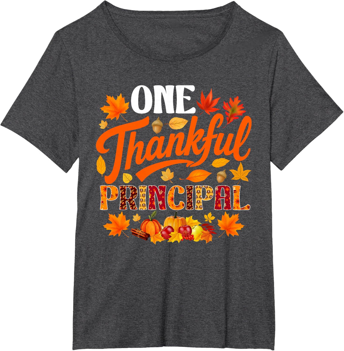 One Thankful Principal Funny Fall Autumn Thanksgiving T-Shirt - Dark Heather Grey