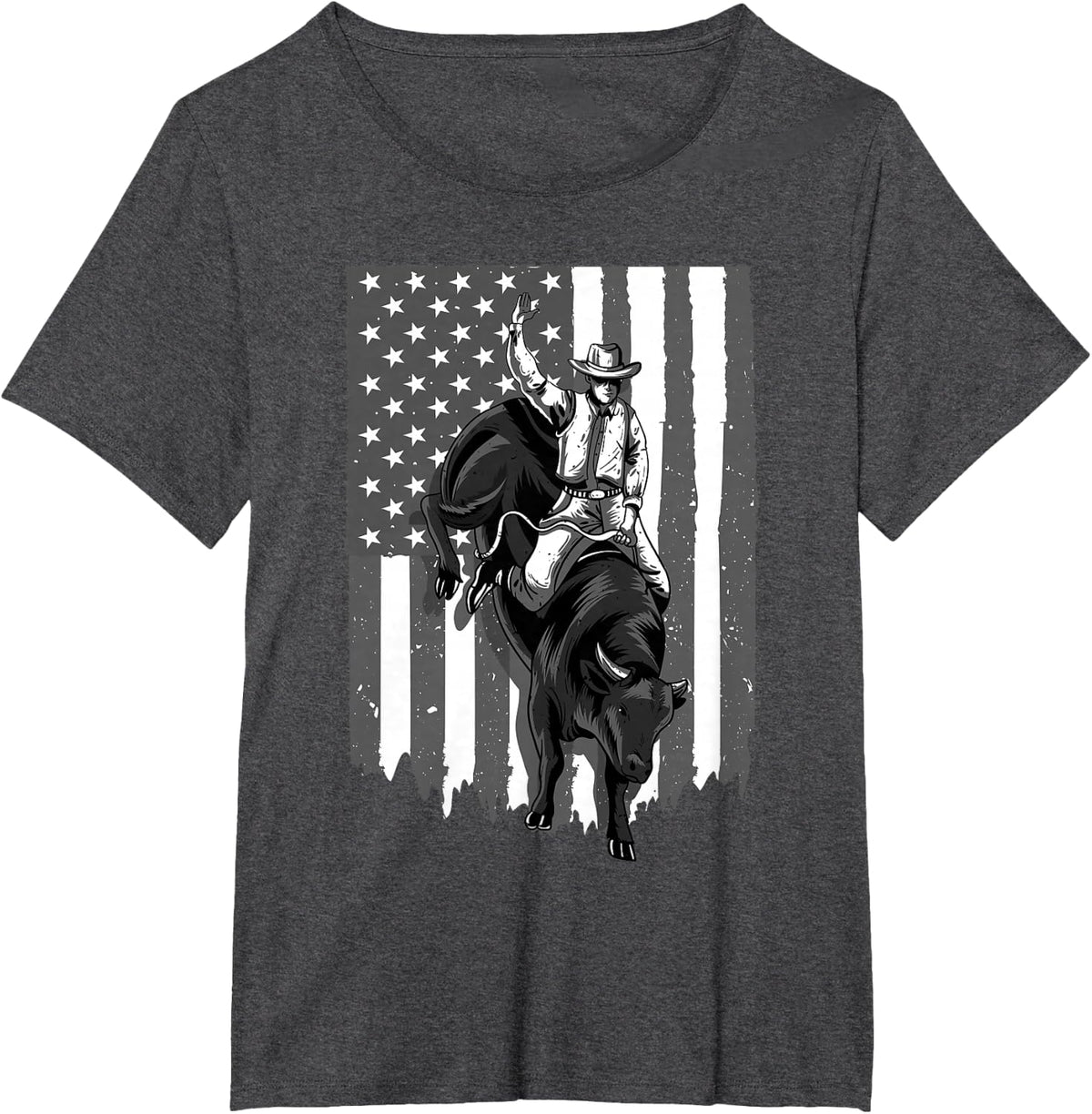 American Flag Bull Riding Cowboy 4th of July Patriotic Rodeo T-Shirt - Dark Heather Grey