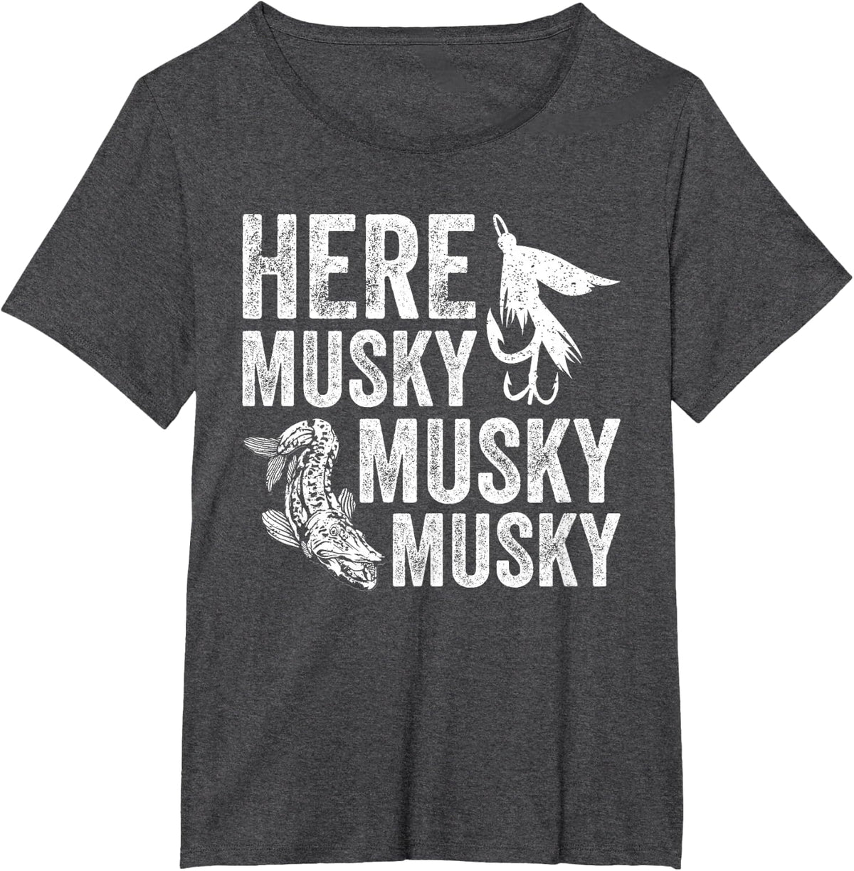 Here Musky Musky Funny Musky Fishing Tee T-Shirt for Men Women Fisherman Gift - Dark Heather Grey
