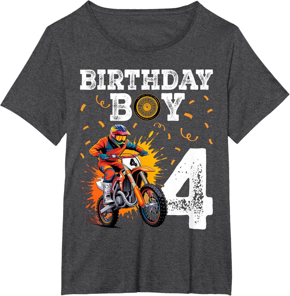 4th Birthday Motocross Mx Dirt Bike 4 Year Old Funny B-Day T-Shirt - Dark Heather Grey
