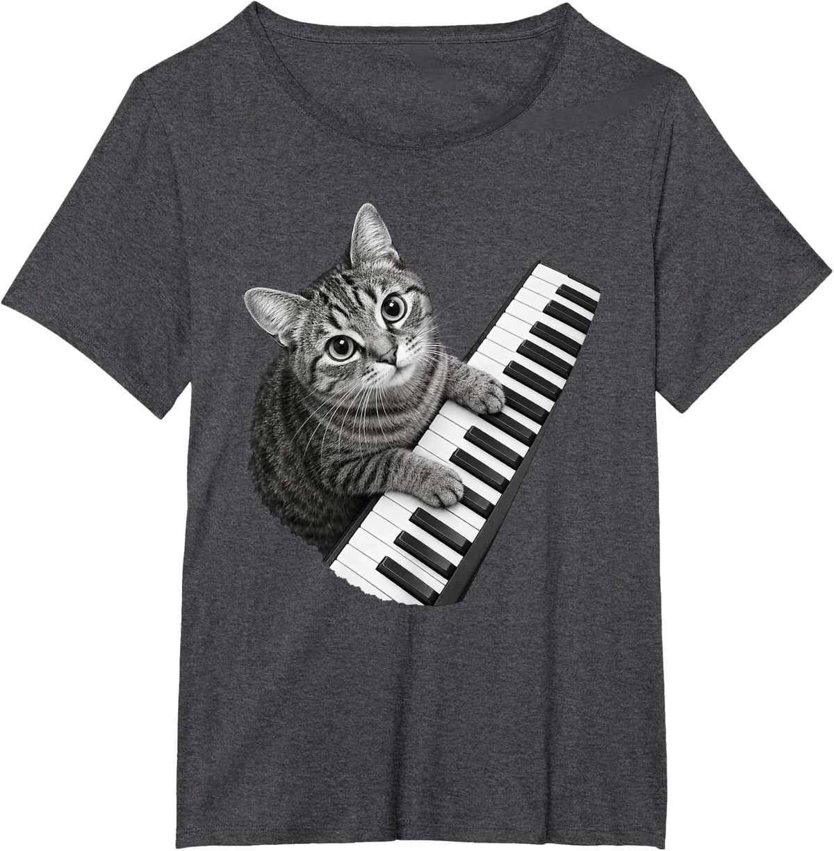 Piano Cat Pianist Keyboard Player Funny Kitten T-Shirt - Dark Heather Grey