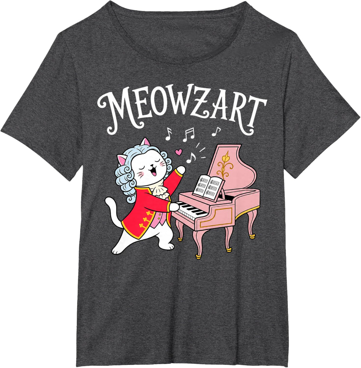 Meowzart Cat Playing Piano Music Lover T-Shirt - Dark Heather Grey