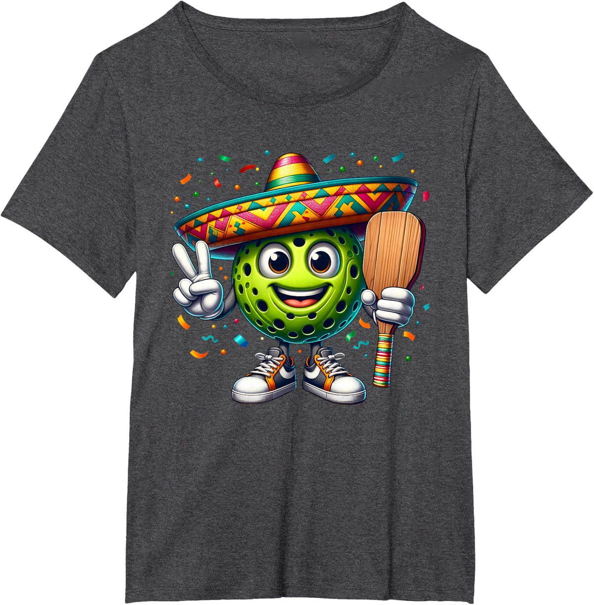Peace Sign Hand Funny Cinco De Mayo Pickleball T-Shirt - Dark Heather Grey