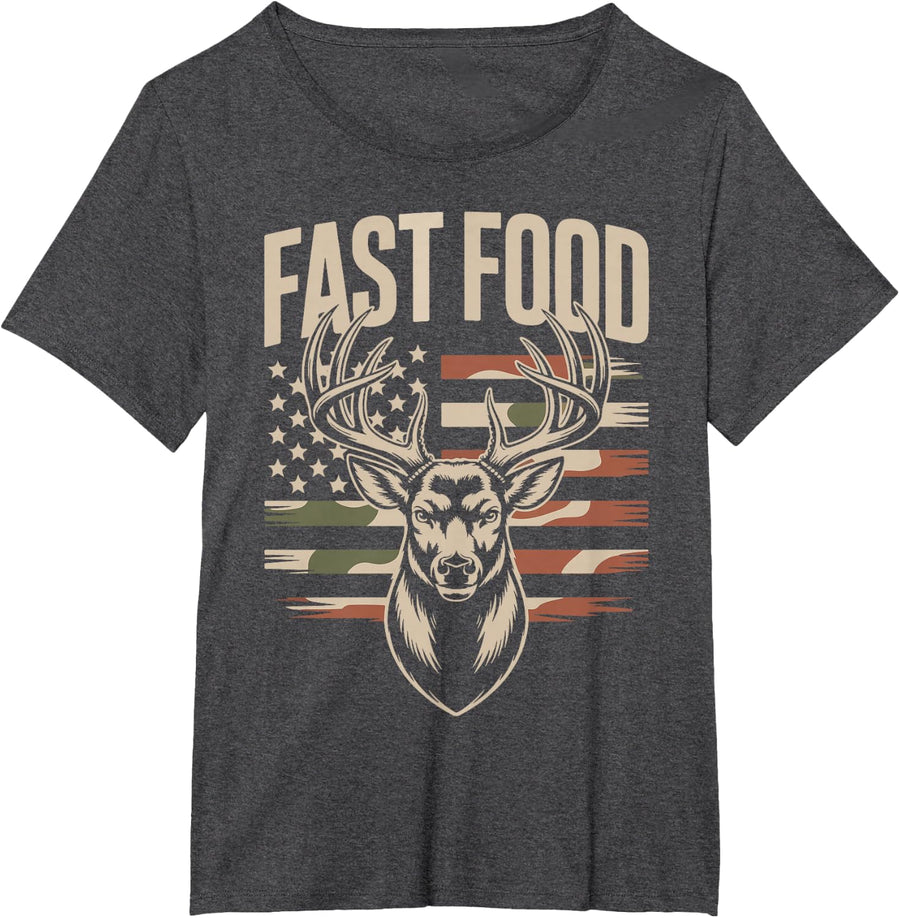 Men Camo Deer Hunting Funny Dad Jokes Fast Food Hunter Youth T-Shirt - Dark Heather Grey