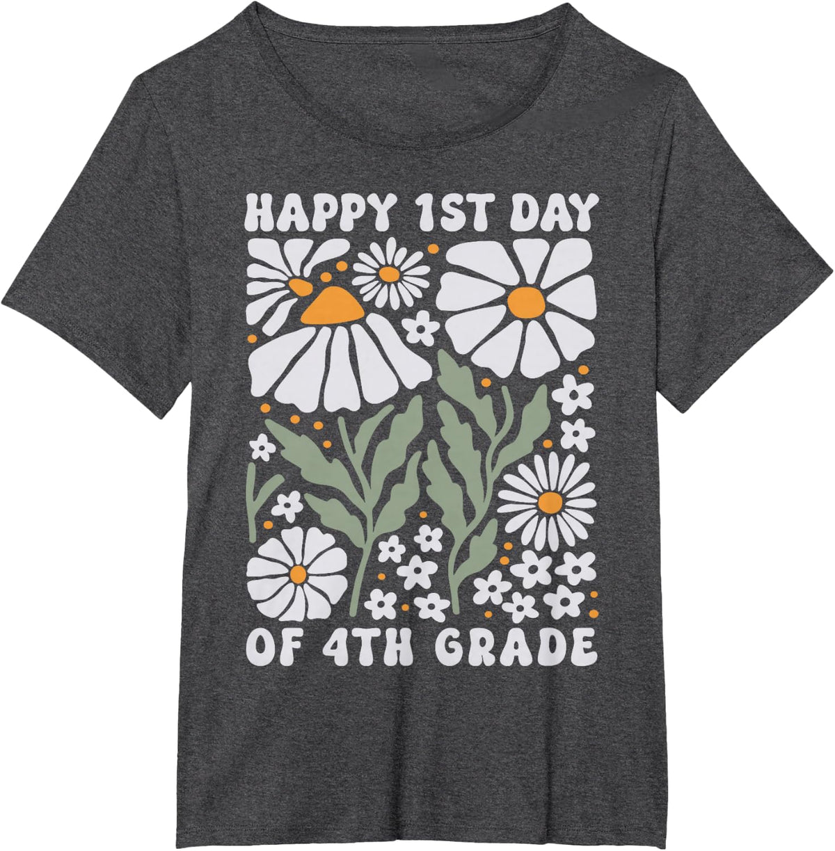 Happy First Day of Fourth Grade Groovy Boho Flower 4th Grade T-Shirt - Dark Heather Grey