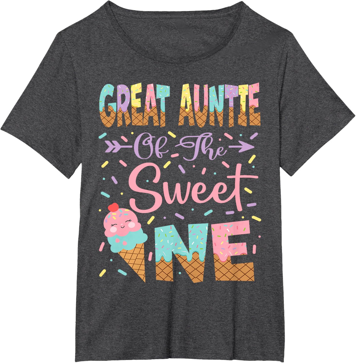 Great Auntie Of The Sweet One Ice Cream 1St Birthday Girl T-Shirt - Dark Heather Grey