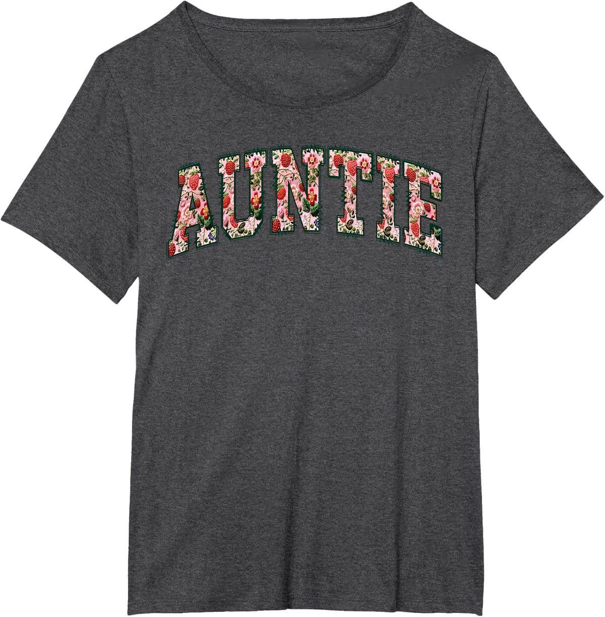Auntie Strawberry Floral Pregnancy Reveal Aunt Girls Women T-Shirt - Dark Heather Grey