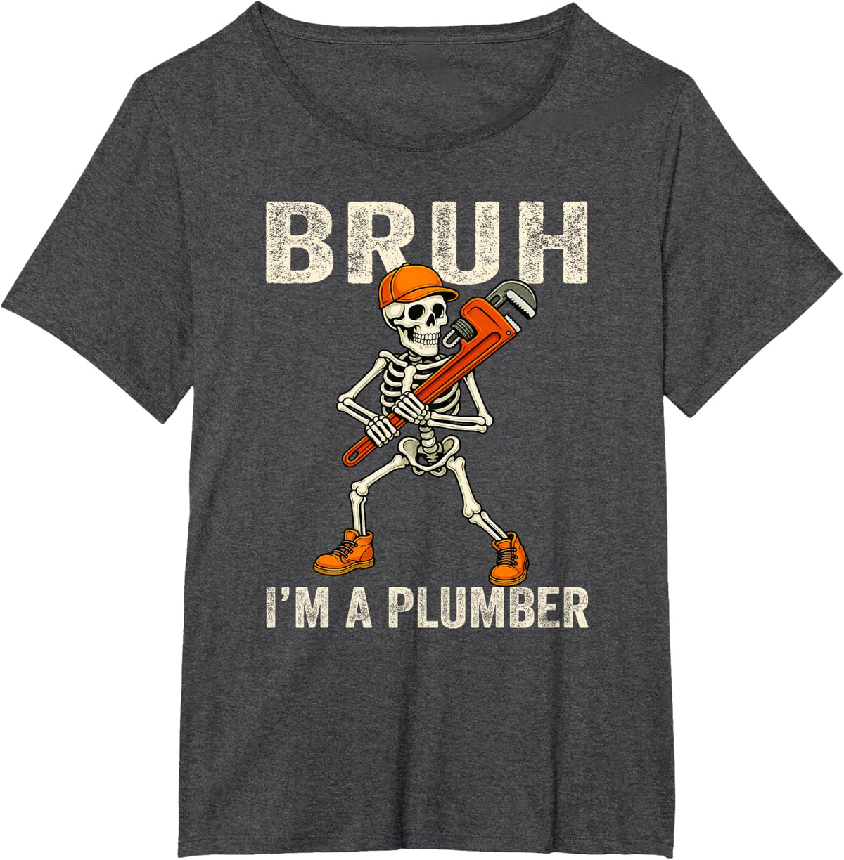 Skeleton Bruh I'm A Plumber Costume Funny Halloween T-Shirt - Dark Heather Grey