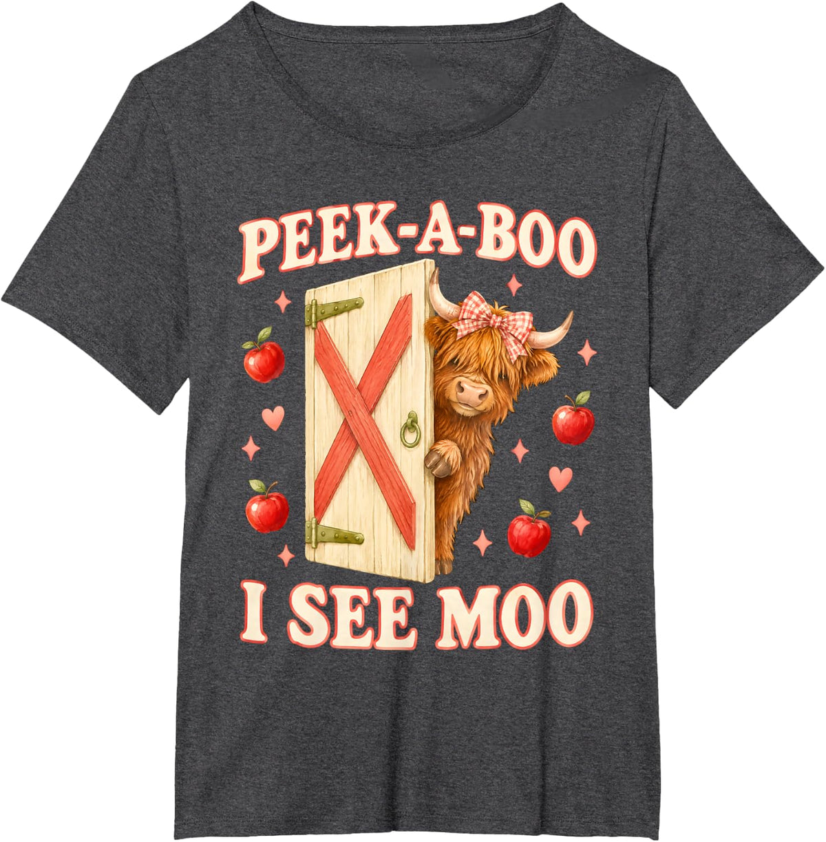 Peek A Boo I See Moo Highland Cow Barn Cow Pun T-Shirt - Dark Heather Grey