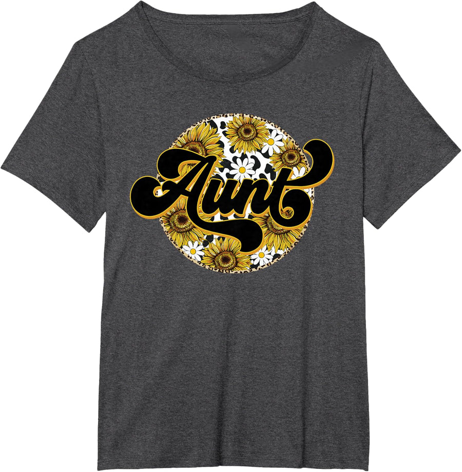 Cute Aunt Cow Print Sunflower Leapard Auntie Mother's day T-Shirt - Dark Heather Grey