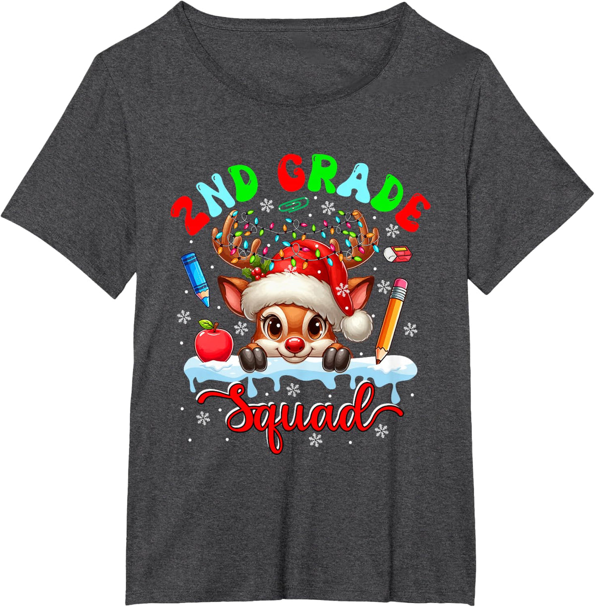 2nd Grade Squad Christmas Reindeer Costume Tees T-Shirts For Teachers Students - Dark Heather Grey