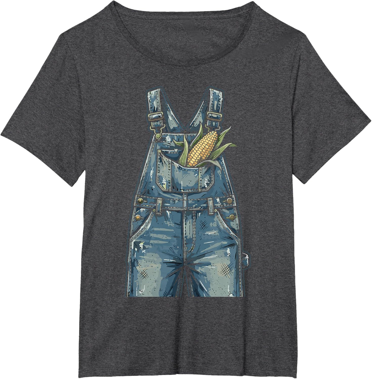 Corn Farmer Overalls Farming Agriculture Men Women T-Shirt - Dark Heather Grey