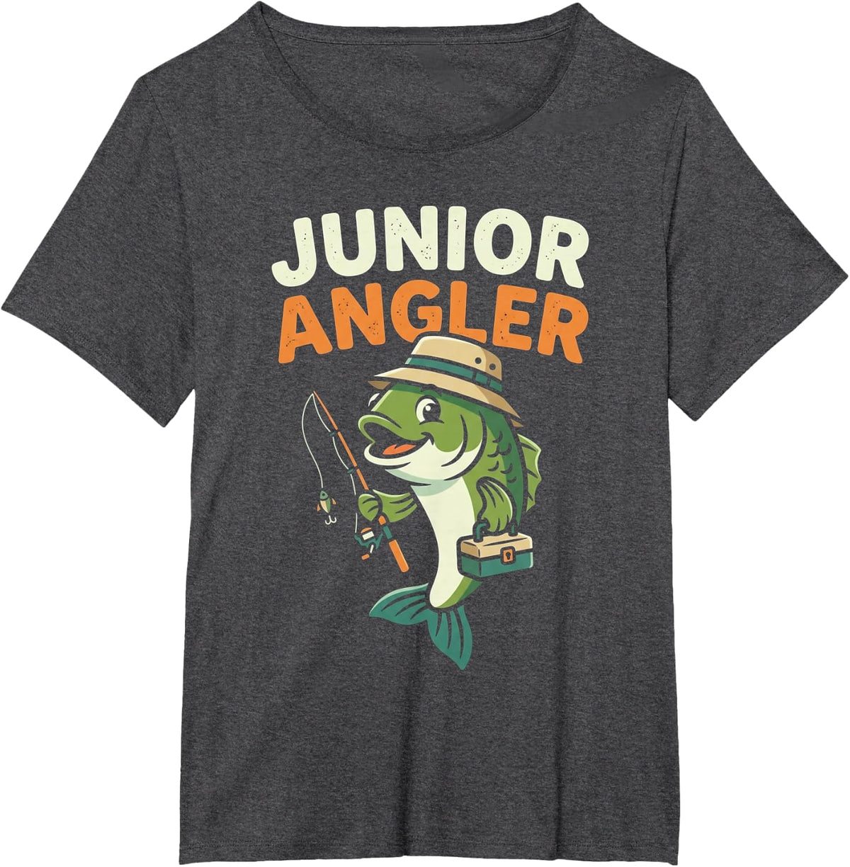 Junior Angler Funny Fishing Youth Kids Boys Girls Fisherman T-Shirt - Dark Heather Grey