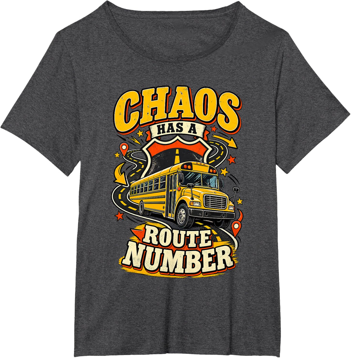 Chaos Has A Route Number Funny School Bus Driver T-Shirt - Dark Heather Grey