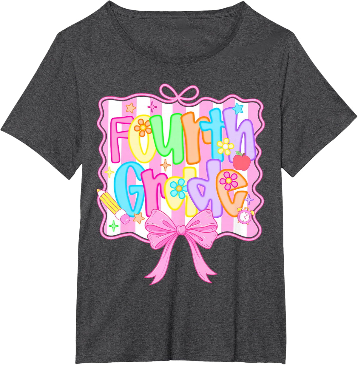 Fourth Grade Back to School Bow Cute Coquette 4th Grade Girl T-Shirt - Dark Heather Grey