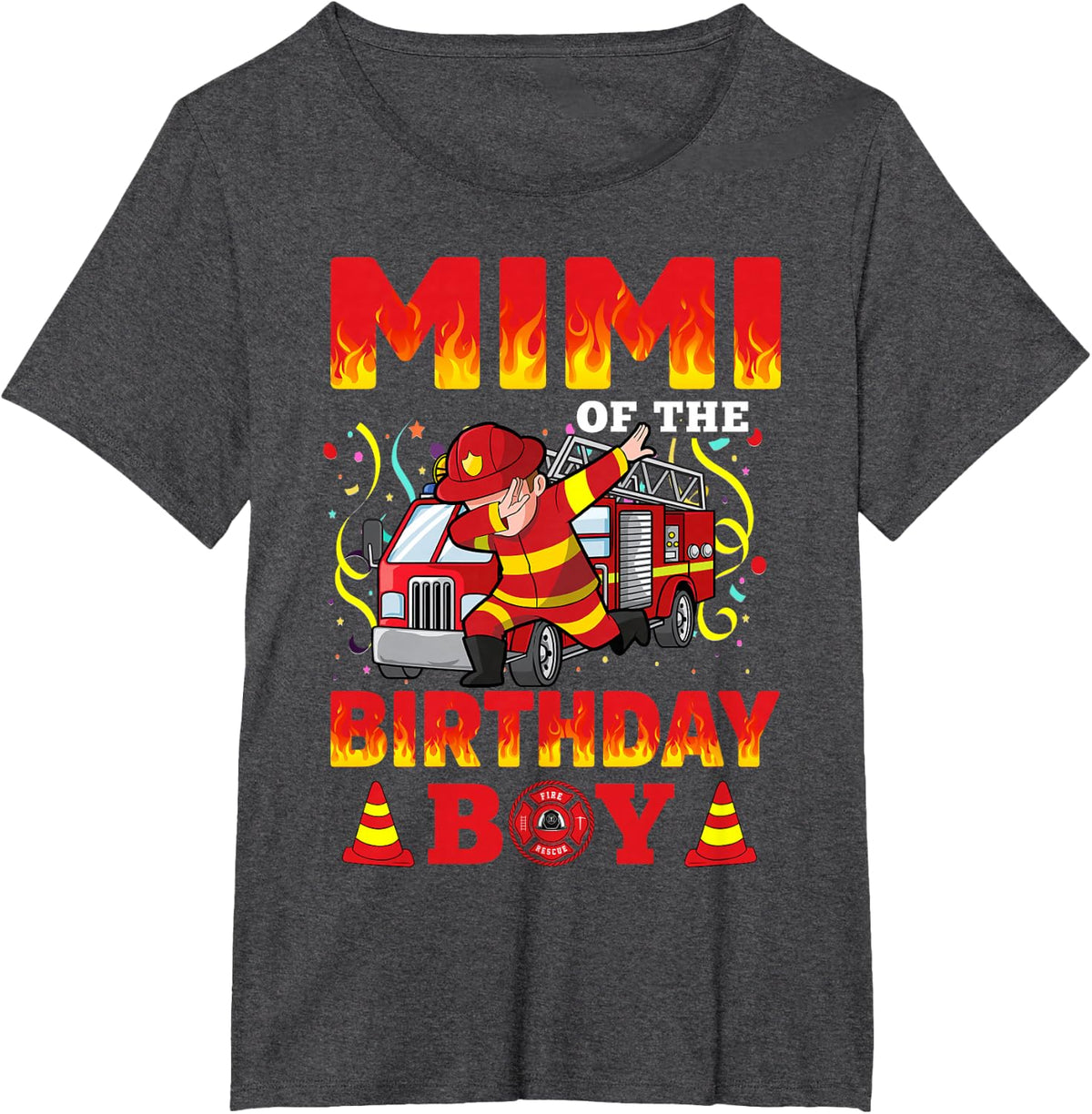 Mimi Of The Birthday Boy Fire Truck Firefighter Boys T-Shirt - Dark Heather Grey