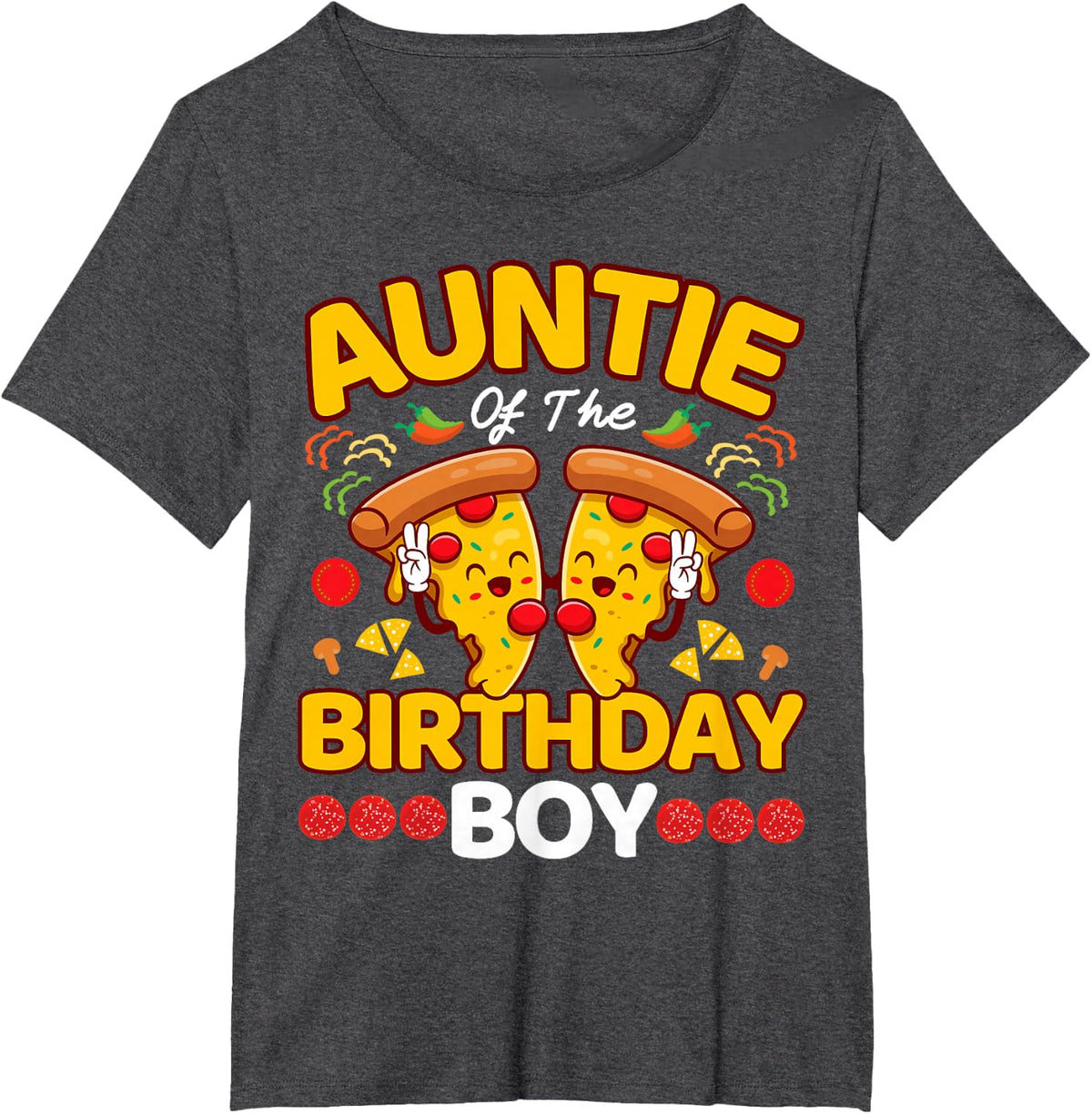 Auntie Of The Boy Birthday Pizza Lover Party Kawaii Foodie T-Shirt - Dark Heather Grey