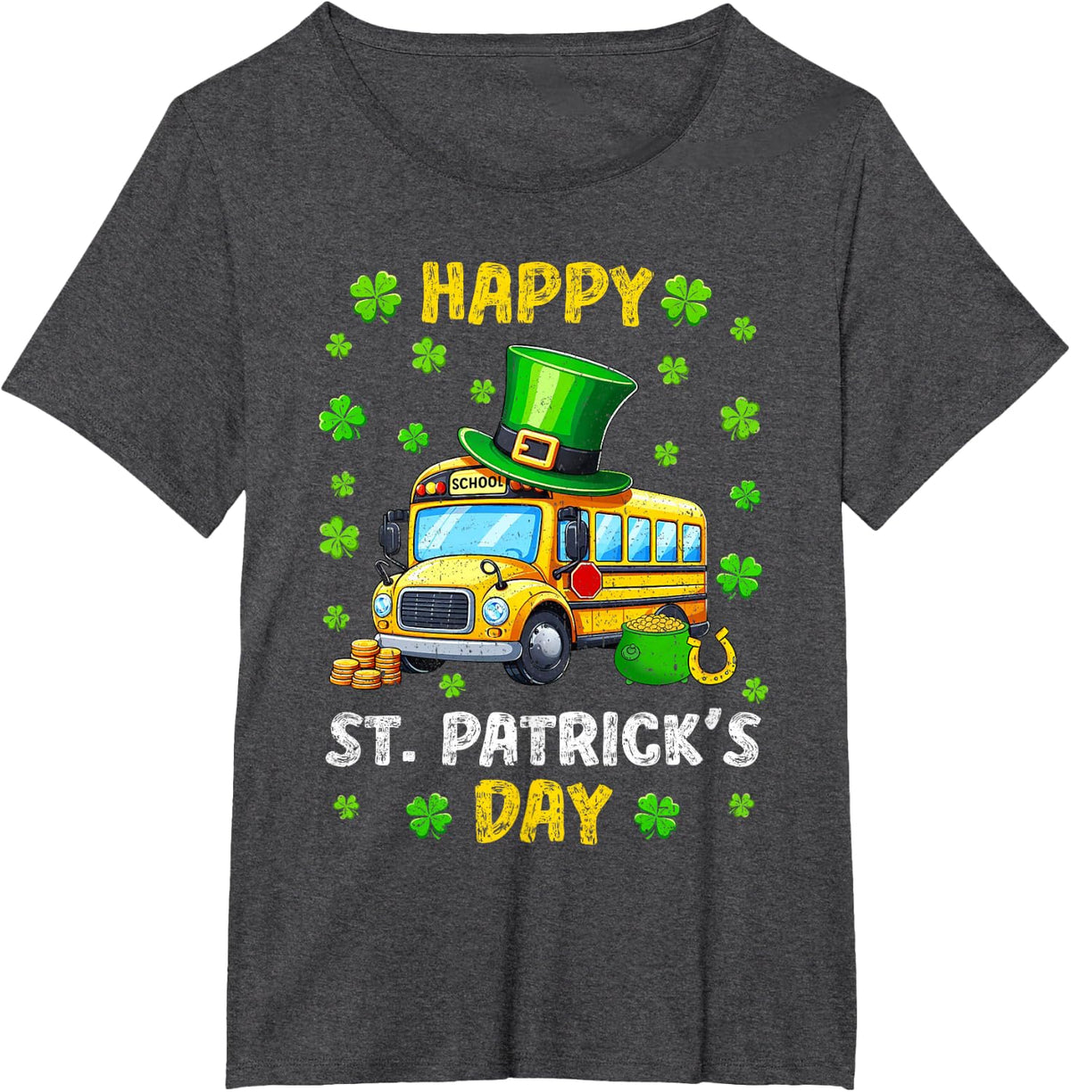 Vintage Happy St Patricks Day School Bus Driver Tee T-Shirt Shamrocks Gift - Dark Heather Grey