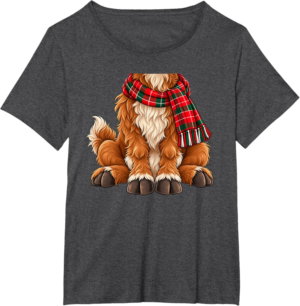 Highland Cow Kids Men Women Brown Deer Costume Christmas T-Shirt - Dark Heather Grey