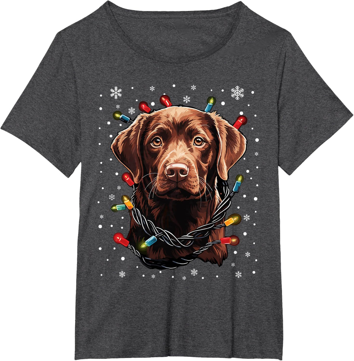 Chocolate Labrador Dog Christmas Lights Santa Hat Xmas Men Women Kids T-Shirt - Dark Heather Grey