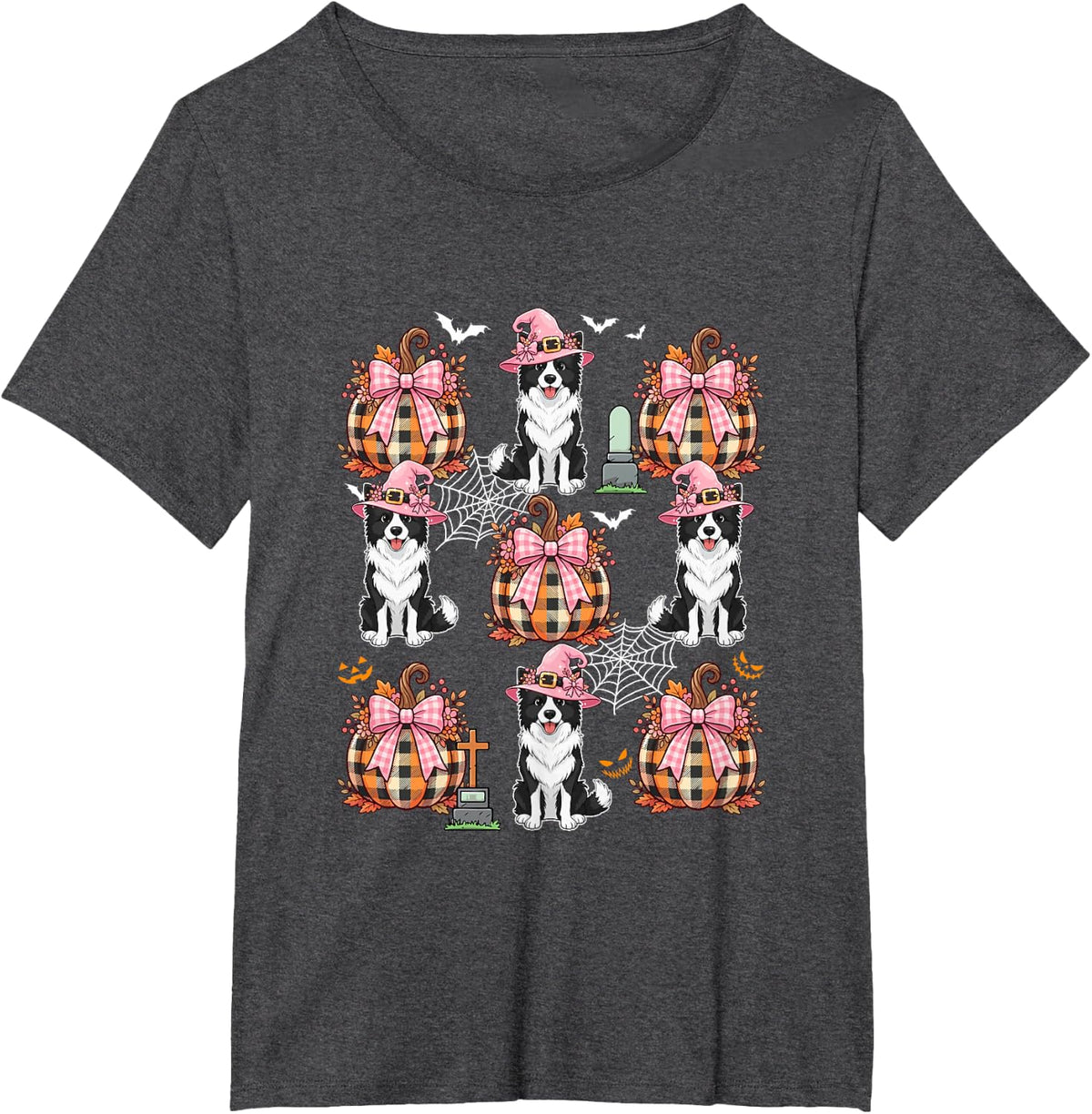Border Collie As Witch Pumpkin Bow Tie Collection Halloween T-Shirt - Dark Heather Grey