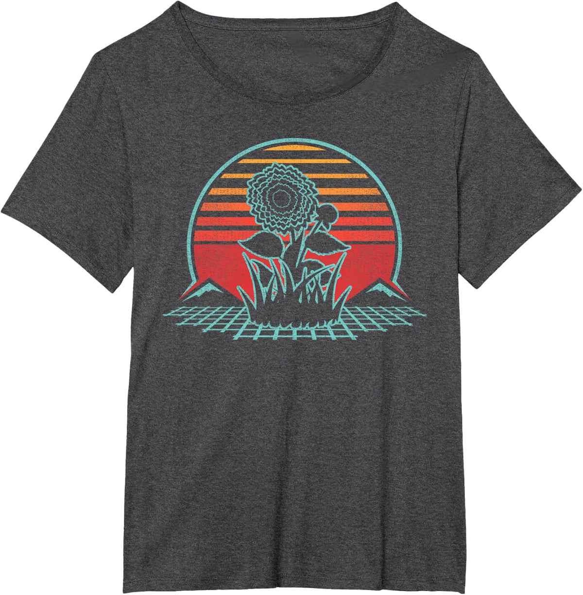 Dahlia Flower Retro Vintage 80s Style T-Shirt - Dark Heather Grey