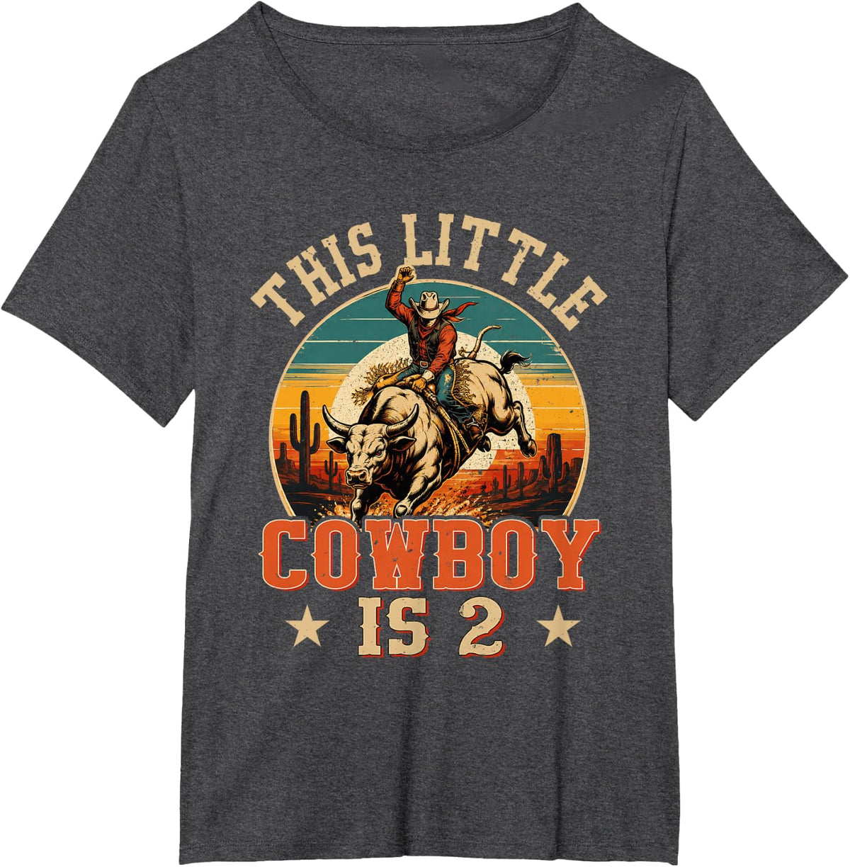 2 Years Old Bull Riding Lover 2nd Birthday Cowboy Theme T-Shirt - Dark Heather Grey