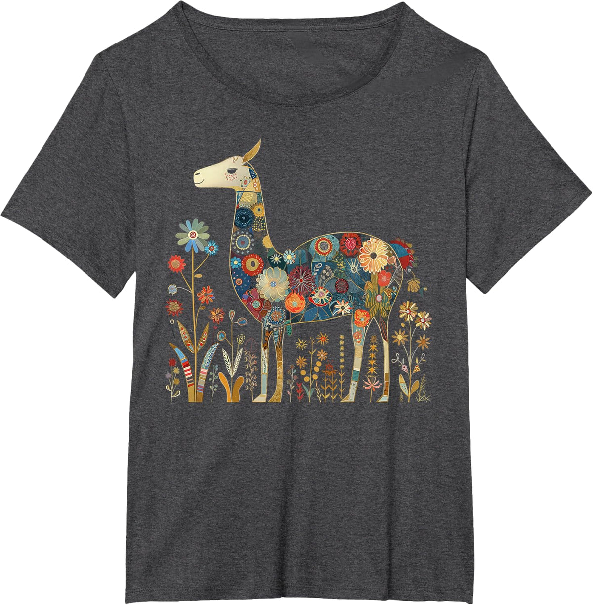 Peru Souvenir Llama Alpaca Flowers Peruvian Souvenir T-Shirt - Dark Heather Grey