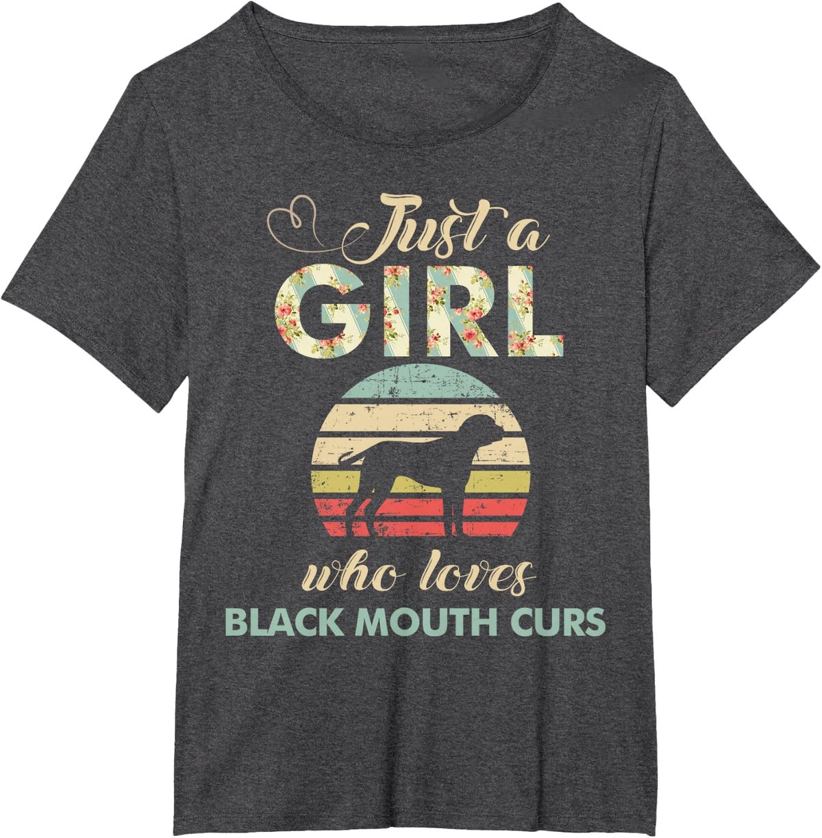 Just A Girl Who Loves Black Mouth Curs Retro Vintage Dog T-Shirt - Dark Heather Grey