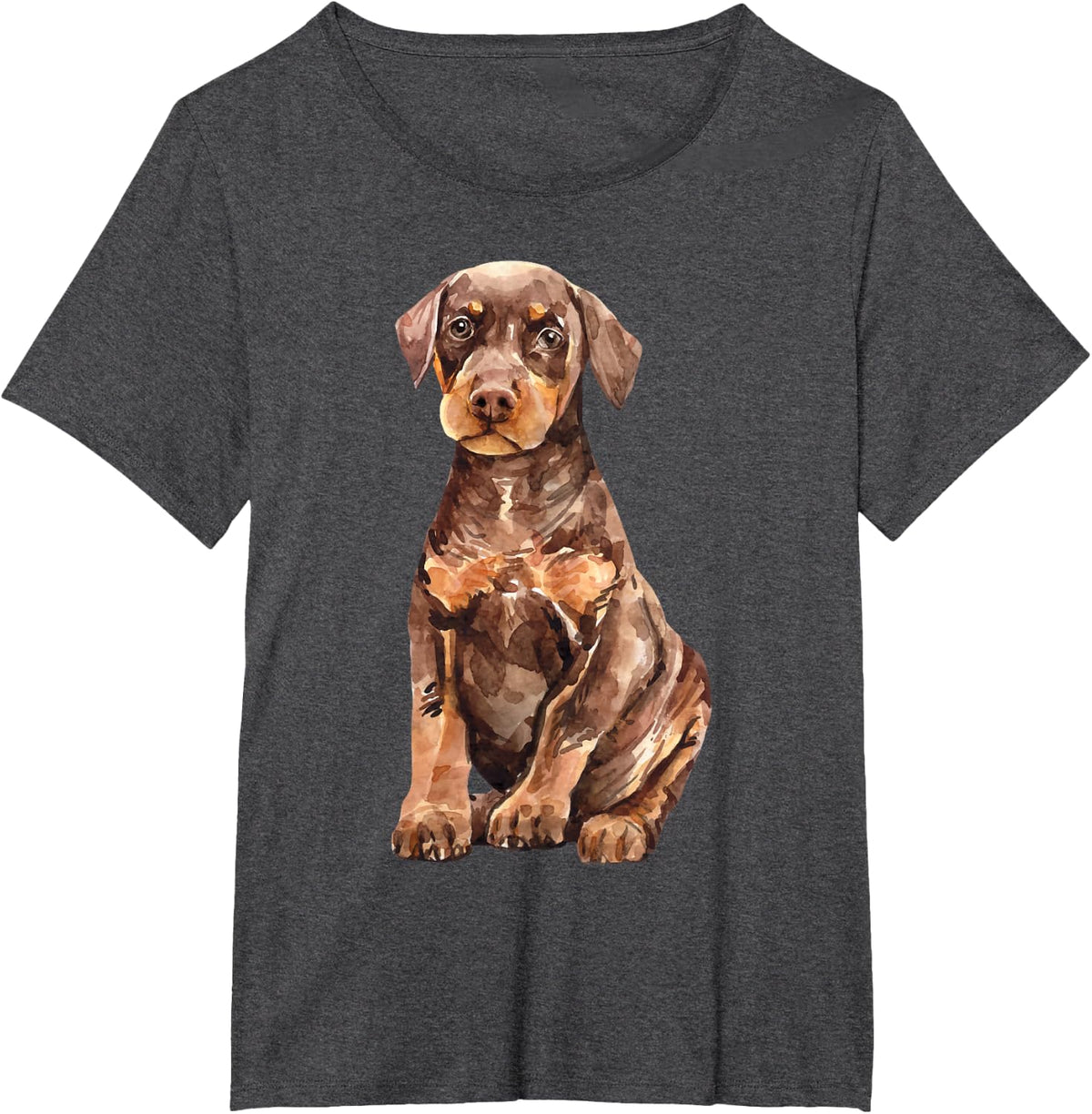 Watercolor Portrait Doberman Pinscher Puppy For Dog Owners T-Shirt - Dark Heather Grey