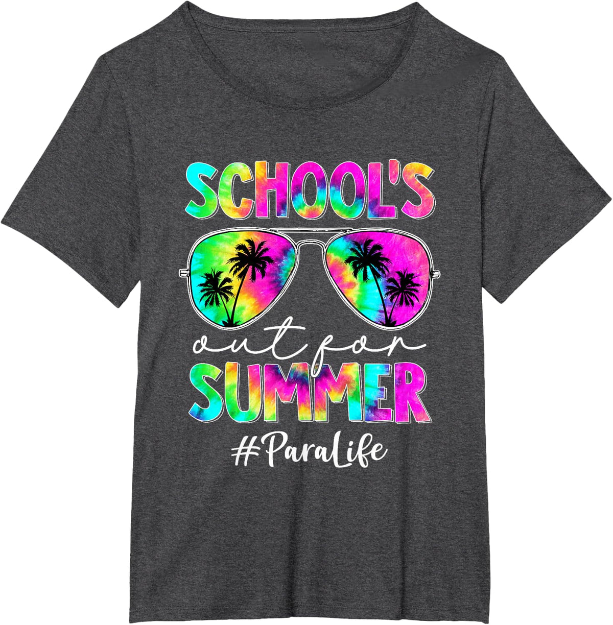 Tie Dye Sunglasses Para Life School's Out For Summer T-Shirt - Dark Heather Grey