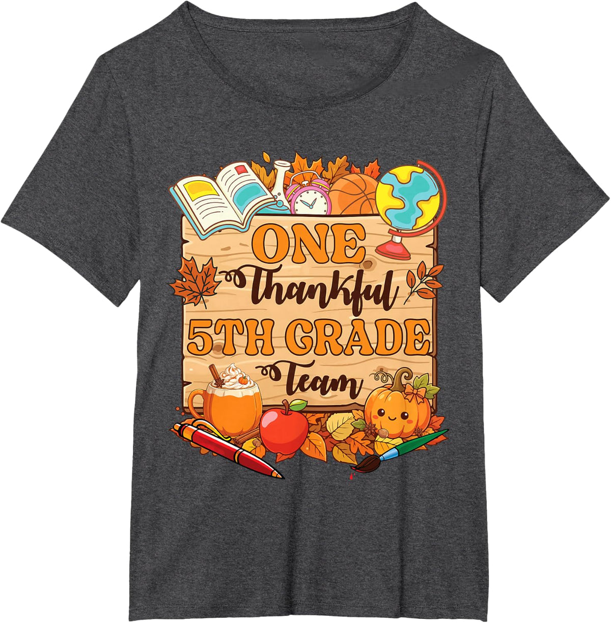 One Thankful 5th Grade Team Thanksgiving Teachers Students T-Shirt - Dark Heather Grey