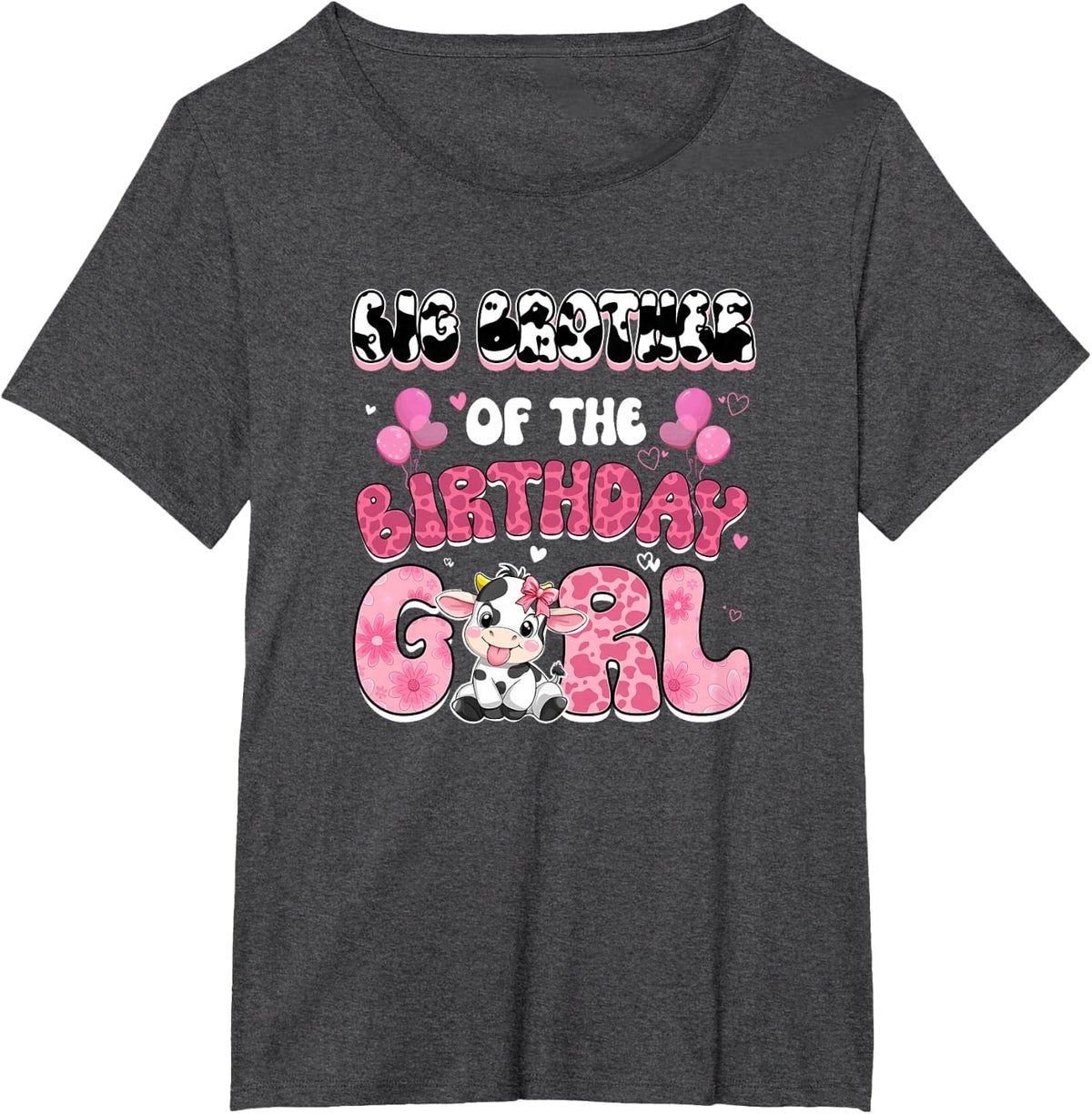 Big Brother of The Birthday Girl Cow Farm Family 1St T-Shirt - Dark Heather Grey