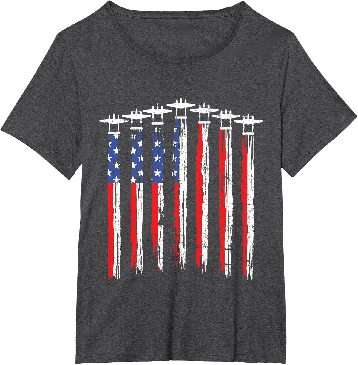 P-38 Lightning WW2 Aircraft Fighter Flag USA 4th of July T-Shirt - Dark Heather Grey