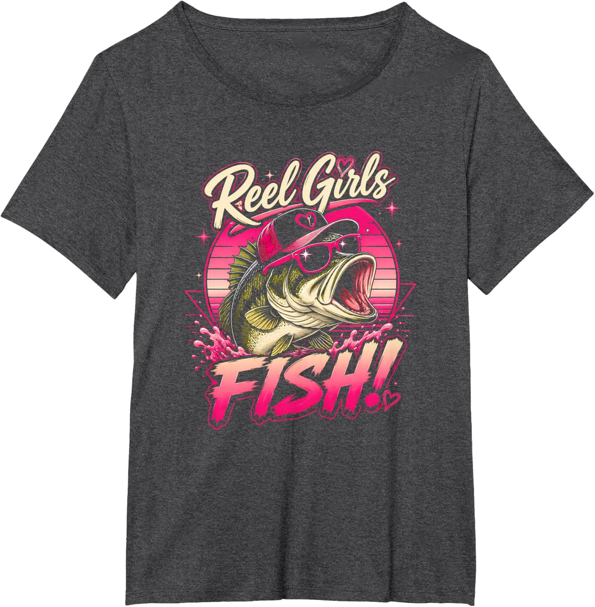 Funny Cartoon Largemouth Bass Sunglasses Angler Humor T-Shirt - Dark Heather Grey