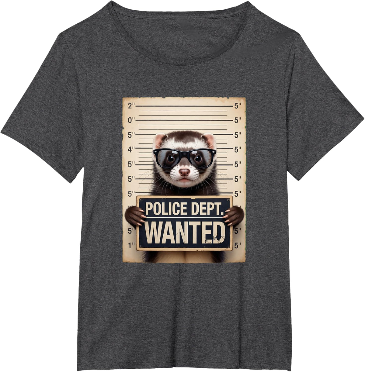 Mugshot Style Art Ferret Sunglasses Ferrets T-Shirt - Dark Heather Grey