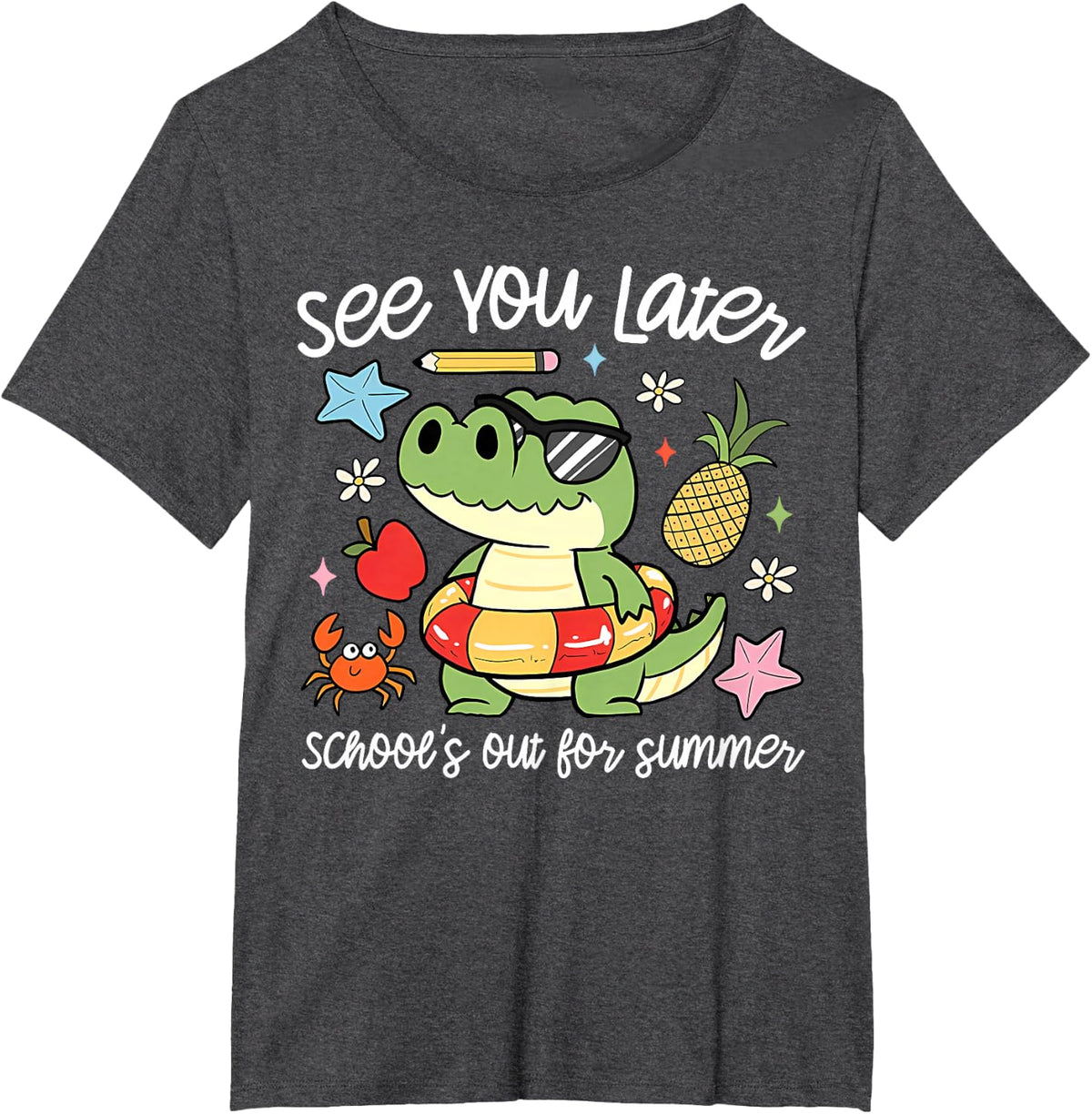 See You Later Alligator Schools Out for Summer Break Teacher Tee T-Shirt for Last Day of School - Dark Heather Grey