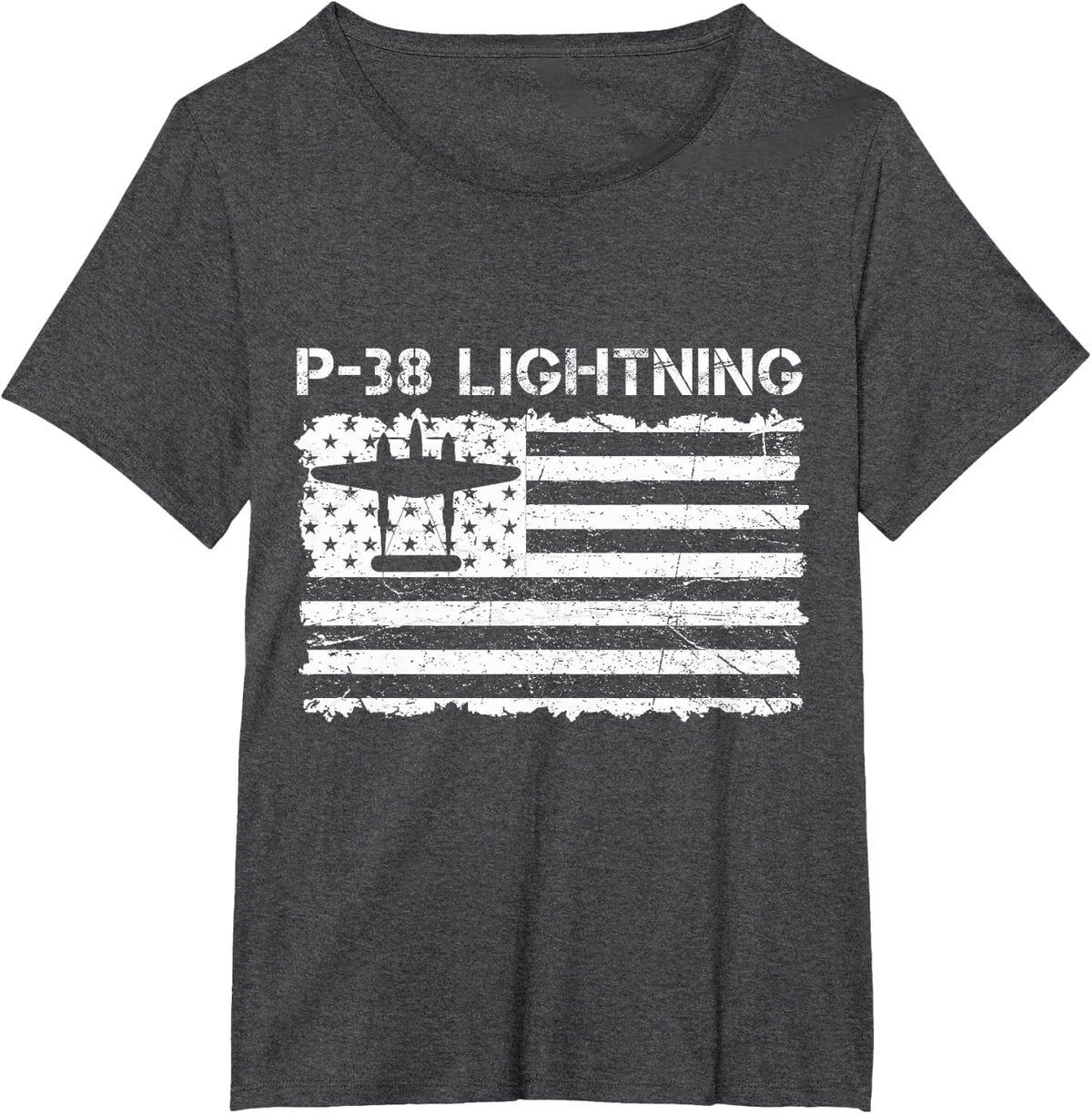 P-38 Lightning WW2 Aircraft Fighter Plane Flag US Airplanes T-Shirt - Dark Heather Grey