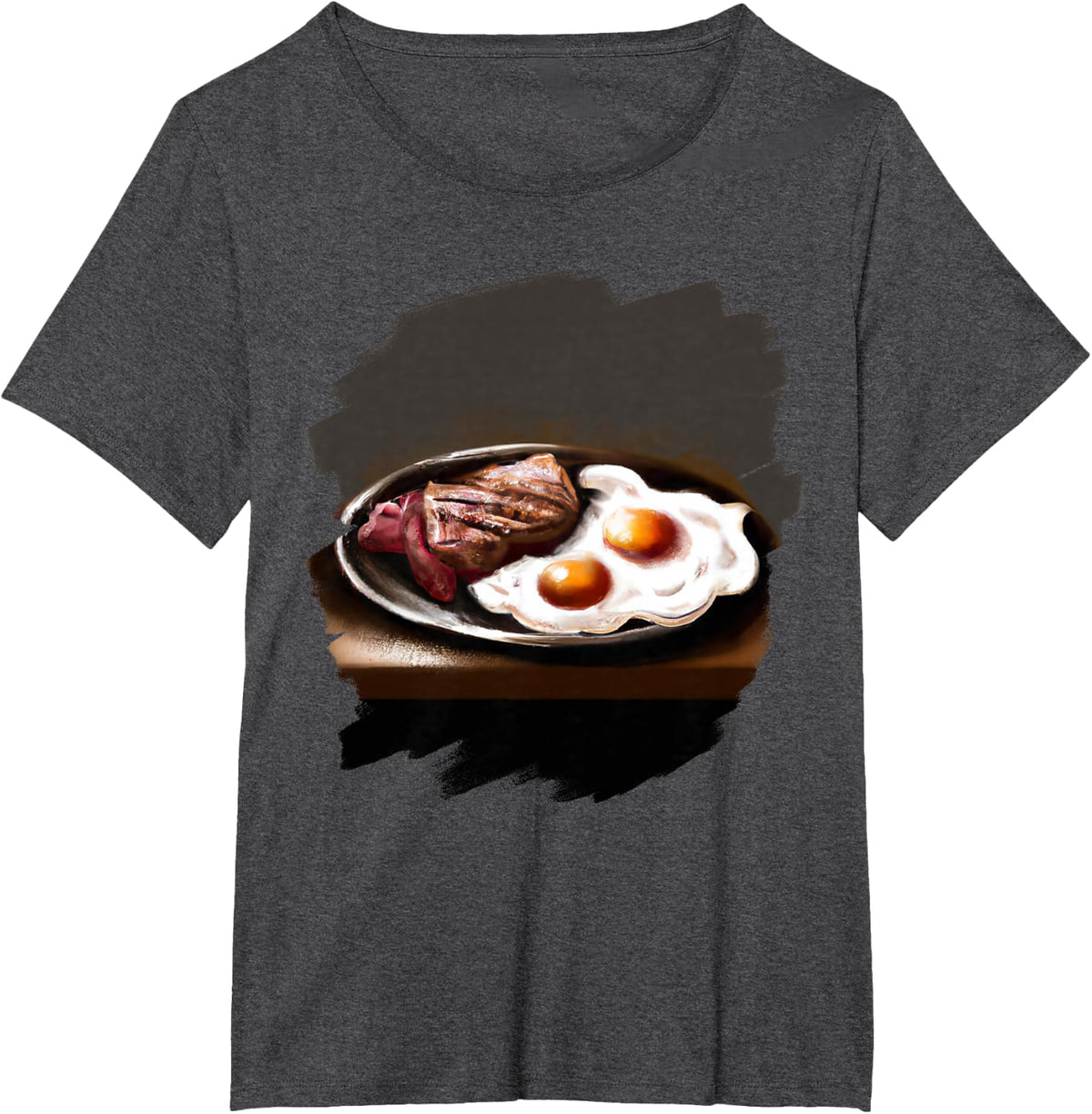 Plate with Steak Eggs Funny Cool Steak Eggs Breakfast T-Shirt - Dark Heather Grey