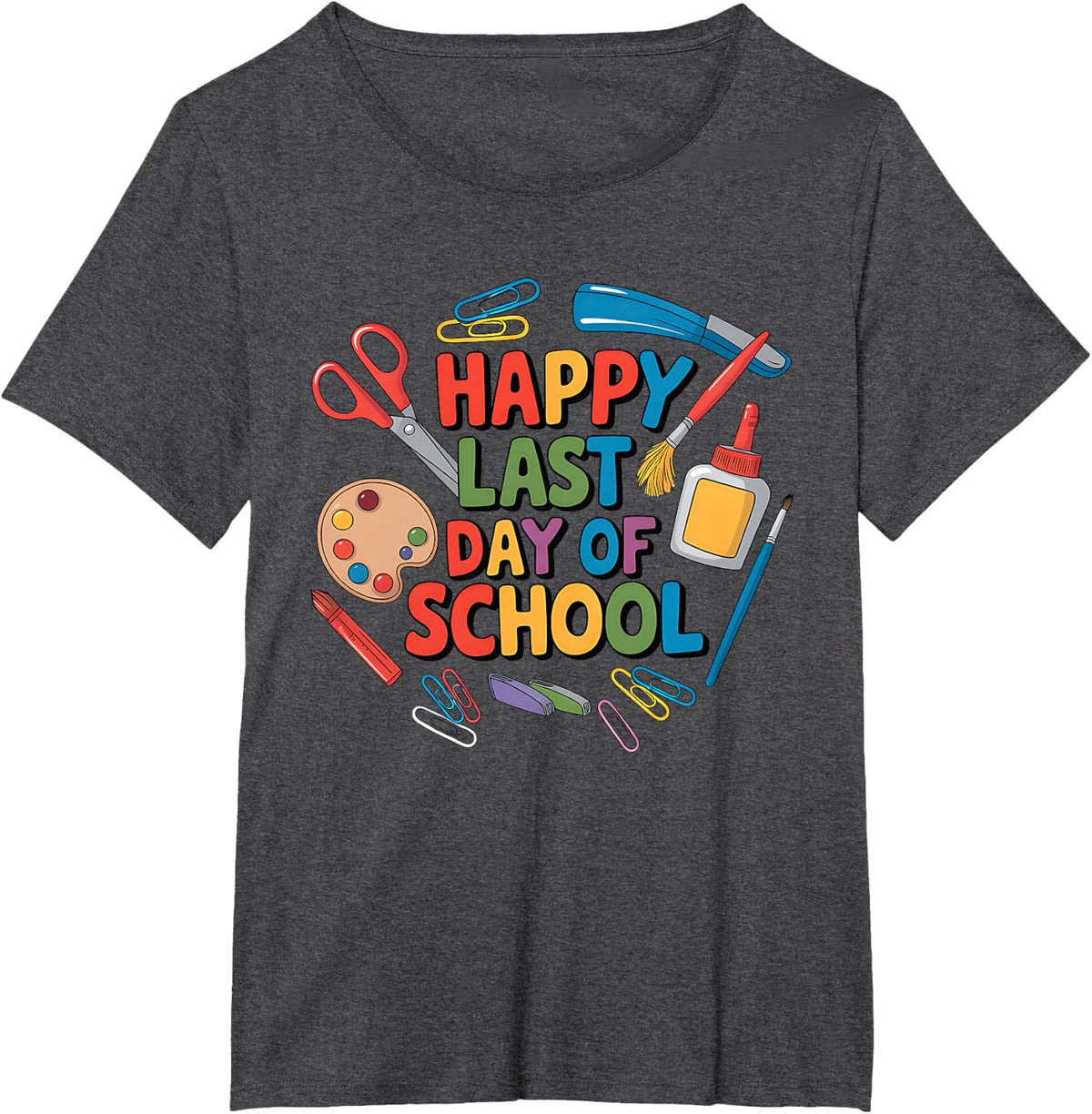 Funny Last Day of School Art Paint Teacher Students Kids T-Shirt - Dark Heather Grey