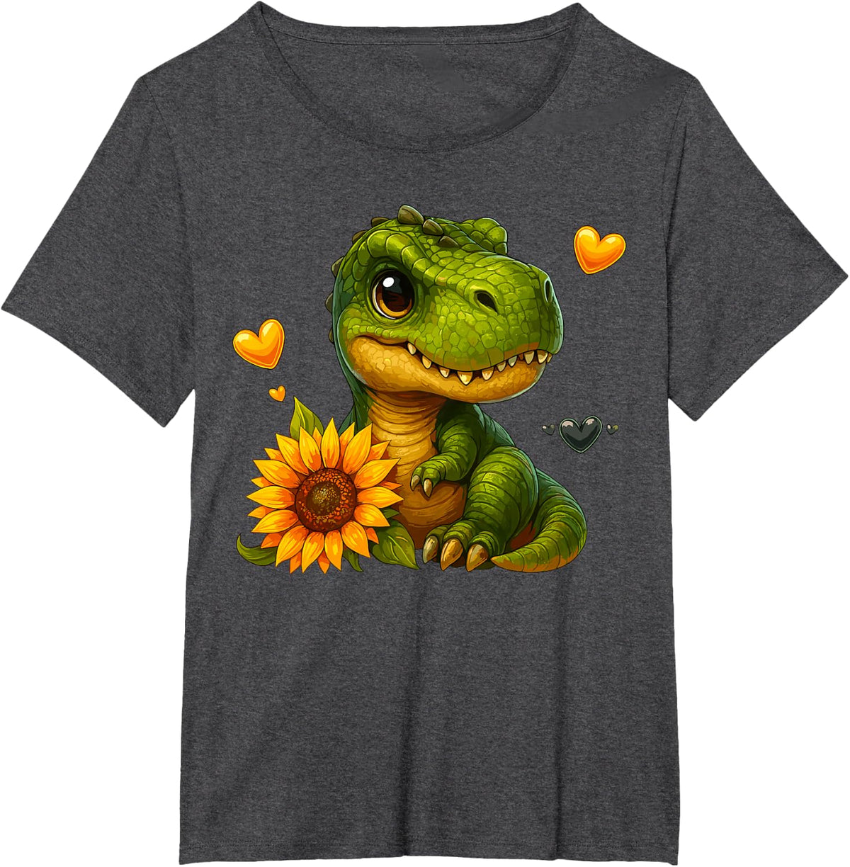 Sunflower T-Rex Dinosaur Tees T Shirts for Kids Adults Dino Lover Gift - Dark Heather Grey