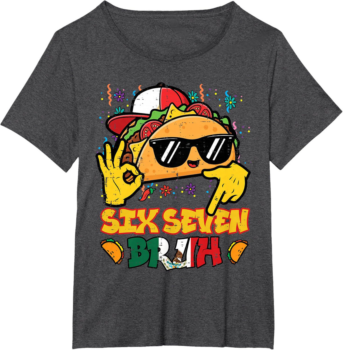 Cinco De Mayo Taco Six Seven Bruh Fiesta Tees T Shirts Boys Kids Youth 6 7 Birthday - Dark Heather Grey