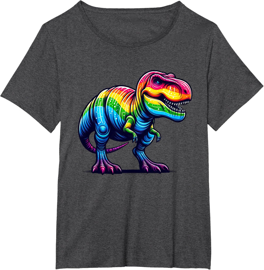 Rainbow T-Rex Dinosaur Lovers Tyrannosaurus Rex Rainbow T-Shirt - Dark Heather Grey