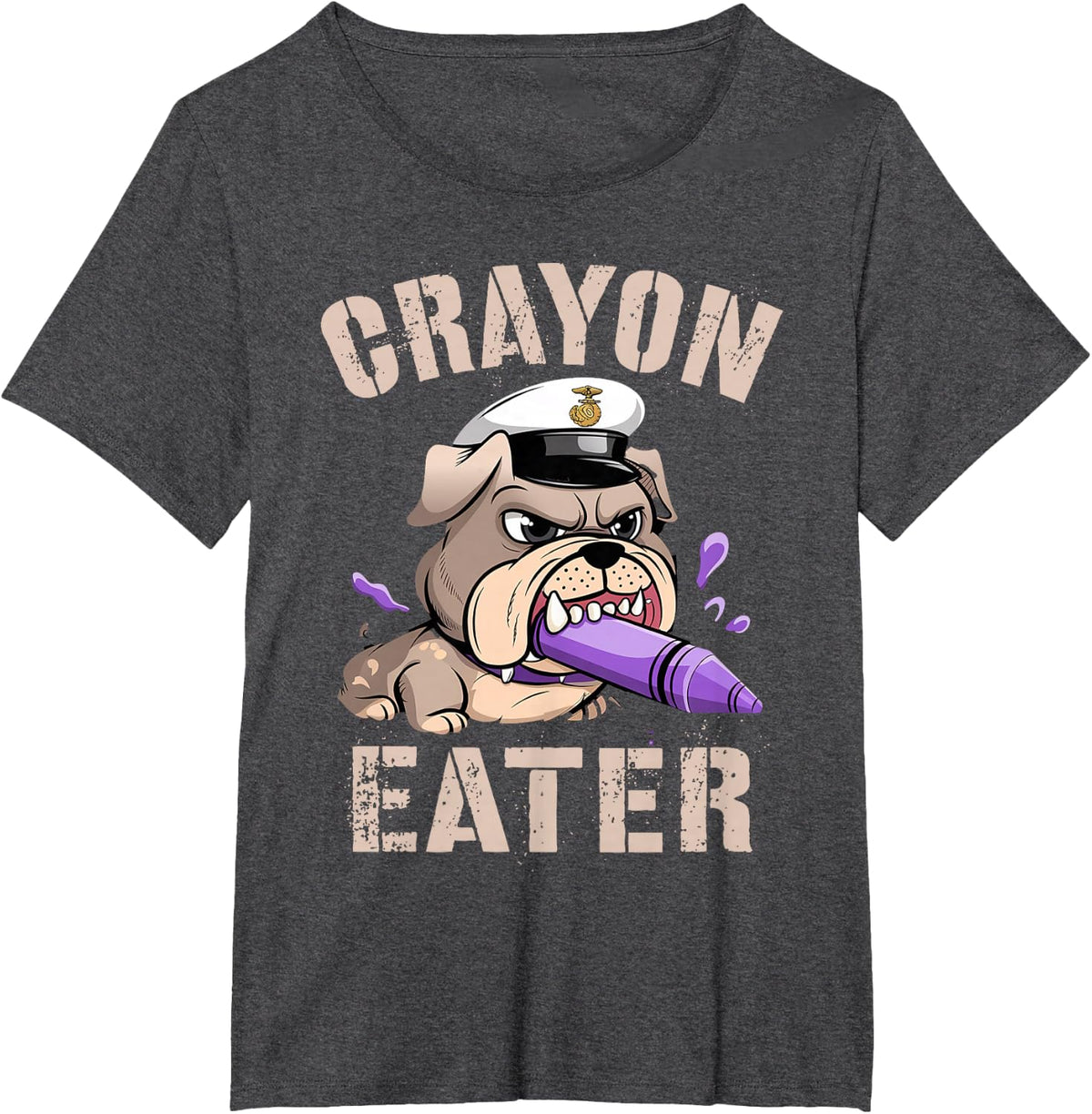 Funny Veteran Crayon Eater I Eat Bulldog Military Grunt Dad T-Shirt - Dark Heather Grey