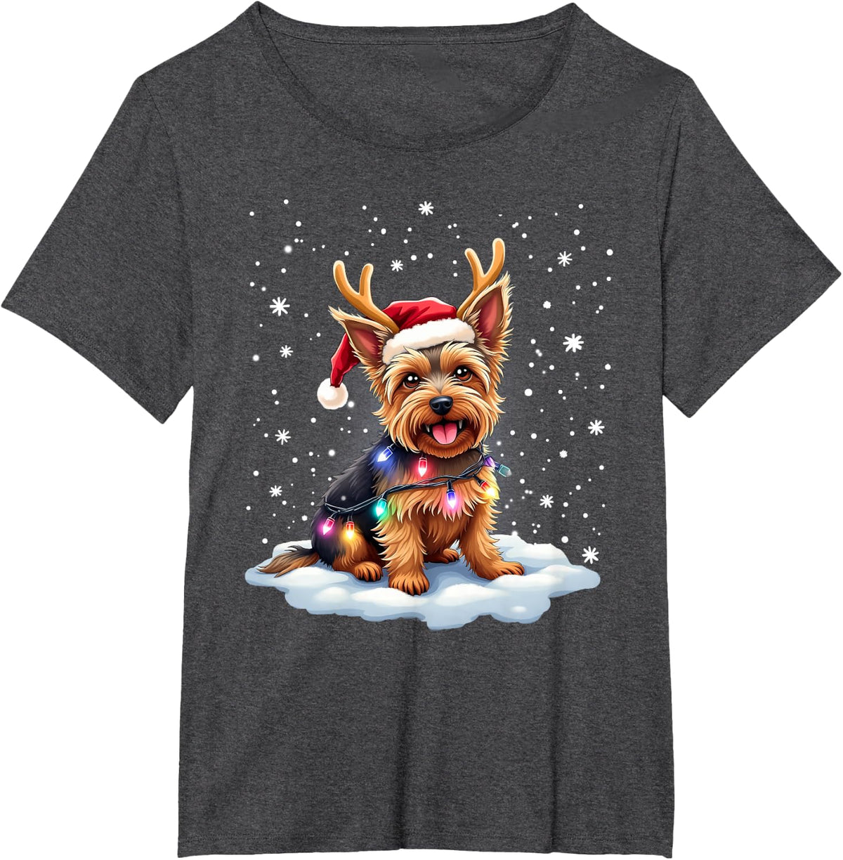 Yorkshire Terrier Christmas Yorkie Reindeer Dog Xmas Santa T-Shirt - Dark Heather Grey